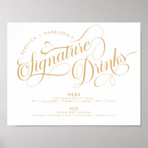 Affiche Boissons de signature de script romantique Mariage