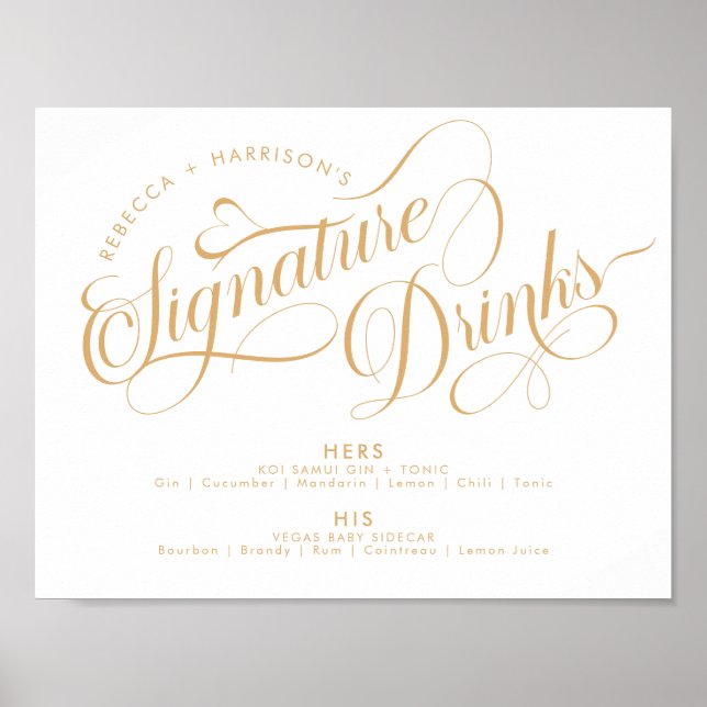 Affiche Boissons de signature de script romantique Mariage (Devant)