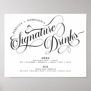 Affiche Boissons de signature de script romantique Mariage