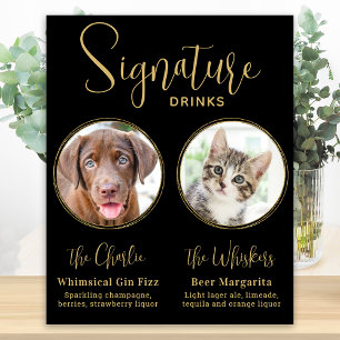 Affiche Boissons de signature élégantes pour mariage noir