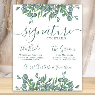 Affiche Boissons de signature Eucalyptus Mariage personnal