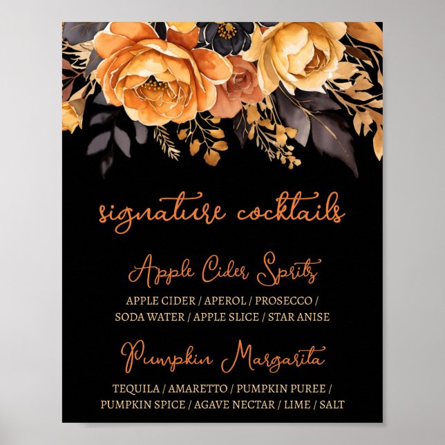 Affiche Boissons de signature florales d'Halloween orange  (Devant)