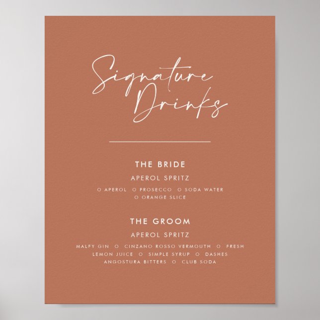 Affiche Boissons de signature mariage moderne minima terre (Devant)