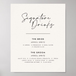 Affiche Boissons de signature mariage moderne minimaliste 