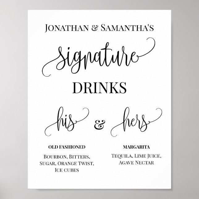 Affiche Boissons de signature minimalistes Panneau de mari (Devant)