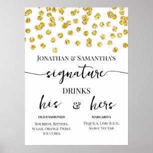 Affiche Boissons de signature points pailletés or mariage