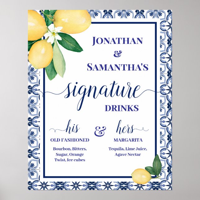 Affiche Boissons de signature Réception de mariage méditer (Devant)
