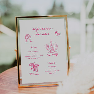 Affiche Boissons de signature rose fantaisiste Mariage