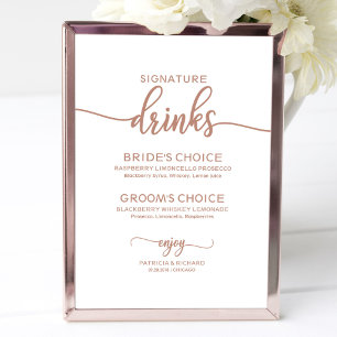 Affiche Boissons de signature Rose Gold Copper Signe de ma