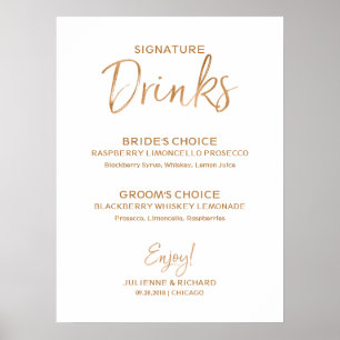 Affiche Boissons de signature Rose Or Stylish