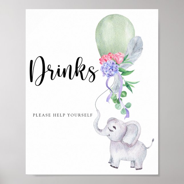 Affiche Boissons éléphant et ballon Servez-vous (Devant)