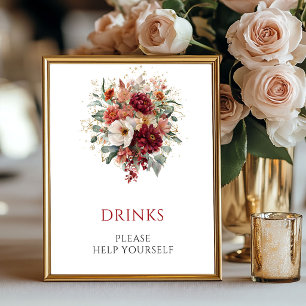 Affiche Boissons Florales Automnales Bourgogne Mariage Tab