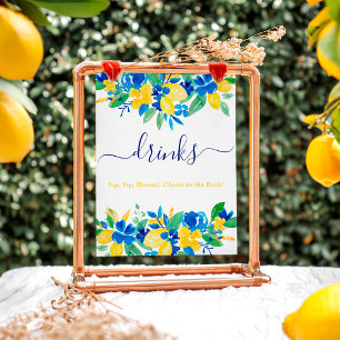 Affiche Boissons florales citrons jaunes bleus douche nupt