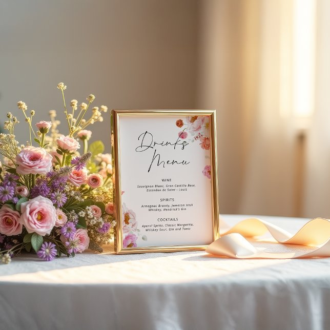 Affiche Boissons florales colorées Menu Fête des mariées (Créateur téléchargé)