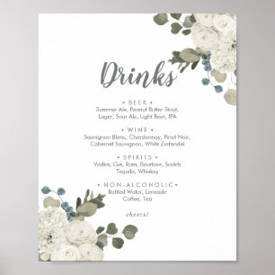 Affiche Boissons florales d'hiver Mariage Menu Signer
