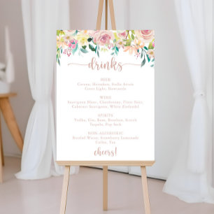 Affiche Boissons mariages Menu Rose Gold Spring Floral Sig