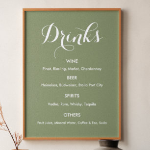 Affiche Boissons Menu Mariage Sage Green