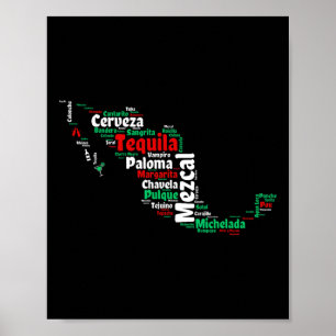 Affiche Boissons mexicaines Cinco De Mayo Carte du Mexique