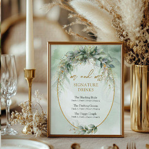 Affiche Boissons modernes botaniques signées or