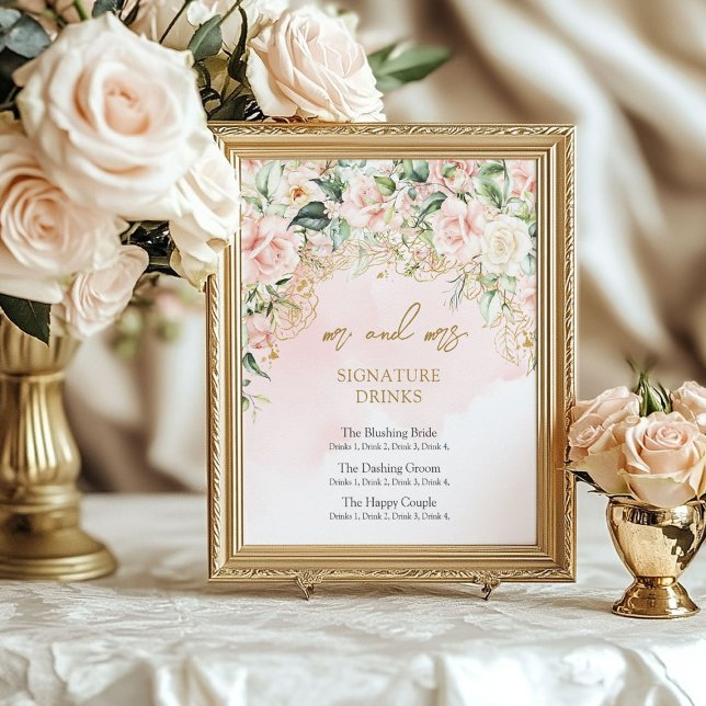 Affiche Boissons modernes de signature rose et or (Modern soft pink and gold signature drinks poster)