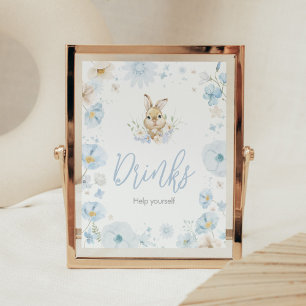 Affiche Boissons pour Baby Shower Blue Somebunny Lapin