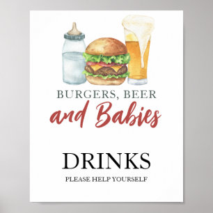 Affiche Boissons pour Baby shower Burgers et bébés