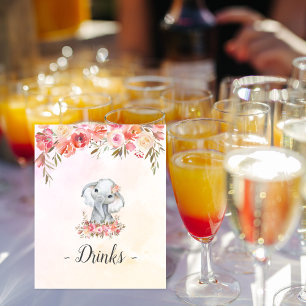 Affiche Boissons pour Baby Shower Éléphant Bébé