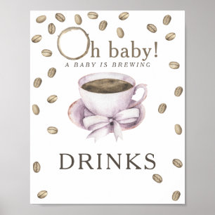 Affiche Boissons pour baby shower sur le thème du café en