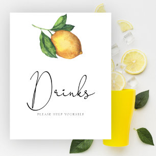 Affiche Boissons pour baby shower thème aquarelle citron,