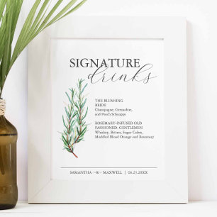 Affiche Boissons Signature 8x10 Panneau de mariage au roma