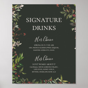 Affiche Boissons Signature Botanique Vert Foncé Chic des F