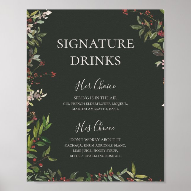 Affiche Boissons Signature Botanique Vert Foncé Chic des F (Devant)