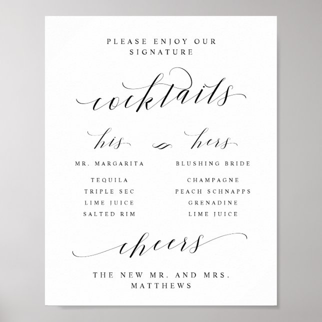 Affiche Boissons Signature Cocktails Menu du Bar Lui & Ell (Devant)