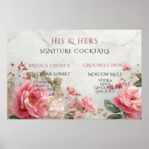 Affiche Boissons Signature de la Mariée et du Marié Roses