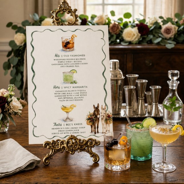 Affiche Boissons Signature de l'Âne à l'Aquarelle Menu de  (Créateur téléchargé)