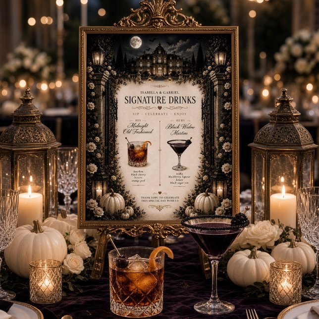 Affiche Boissons Signature de Lune Céleste de Luxe Mariage (Créateur téléchargé)