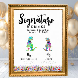 Affiche Boissons Signature de Mariage Gay Dinosaure