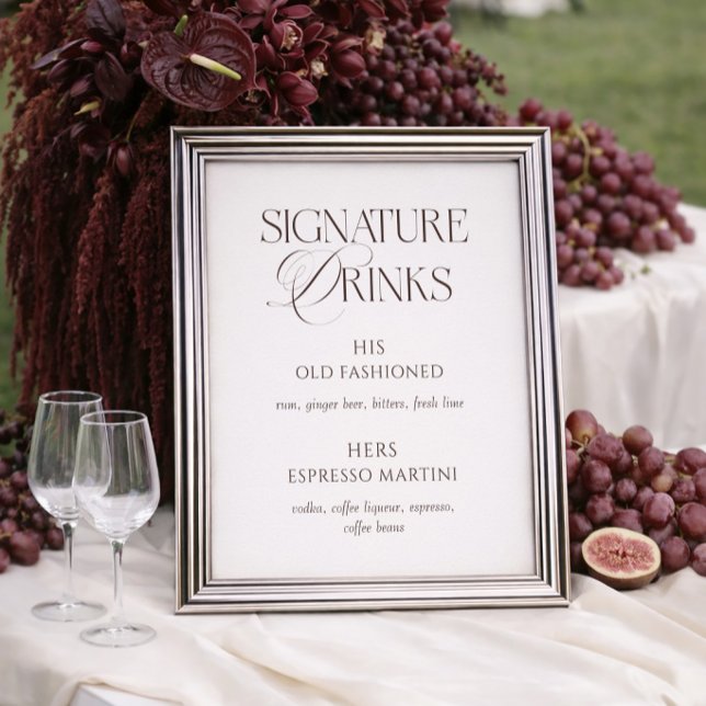 Affiche Boissons Signature de Mariage Ivory & Brown (Créateur téléchargé)