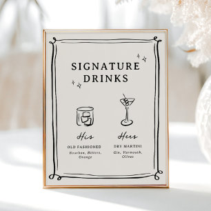 Affiche Boissons Signature Dessins au Trait Fantaisistes