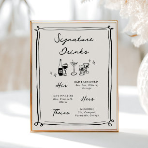 Affiche Boissons Signature Dessins au Trait Fantaisistes