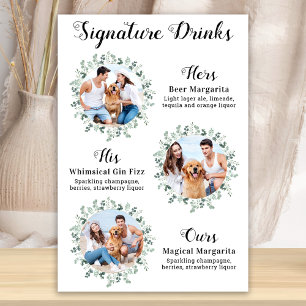 Affiche Boissons Signature Élégant Mariage d'Animaux de Co