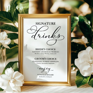 Affiche Boissons Signature Élégant Panneau de Mariage