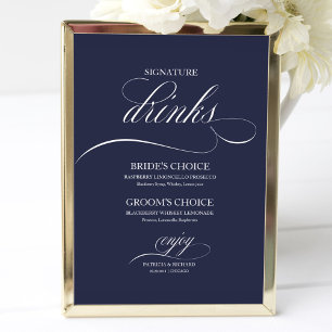 Affiche Boissons Signature Elégant Panneau de Mariage Bleu