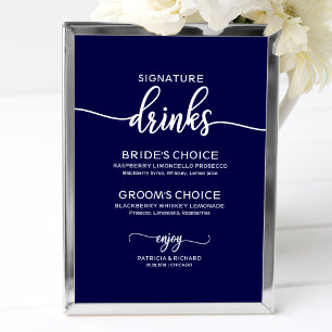 Affiche Boissons Signature Élégant Signe de Mariage Bleu M