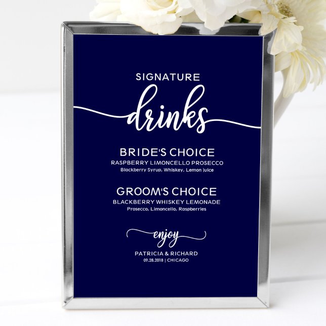 Affiche Boissons Signature Élégant Signe de Mariage Bleu M (Créateur téléchargé)