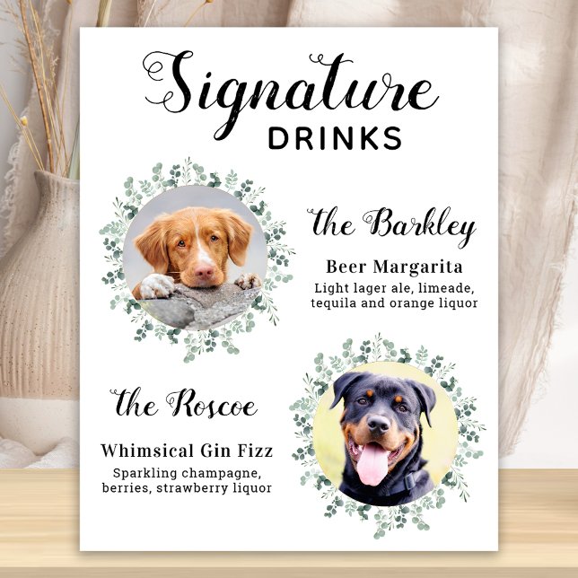 Affiche Boissons Signature Élégantes Mariage de Chien Phot (Créateur téléchargé)