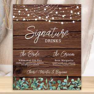 Affiche Boissons Signature Guirlandes Lumineuses Eucalyptu