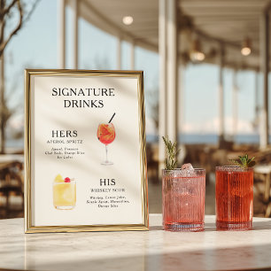 Affiche Boissons Signature Menu de cocktail de mariage Aff