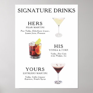 Affiche Boissons Signature Menu de cocktail de mariage Aff