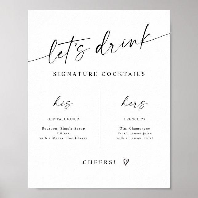 Affiche Boissons Signature Panneau de mariage moderne manu (Devant)